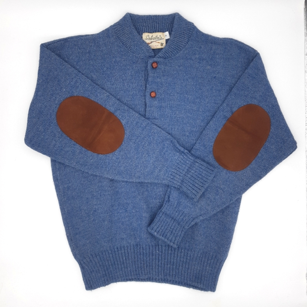 90s Vintage Size Small Cabela’s Professor’s Wool Blend Sweater - Light Blue